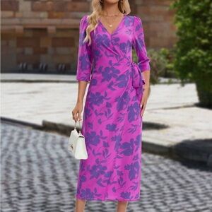 Floral Wrap Midi Dress